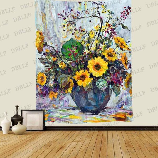 

table cloth vase sunflowers artwork cover tablecloth home decorations