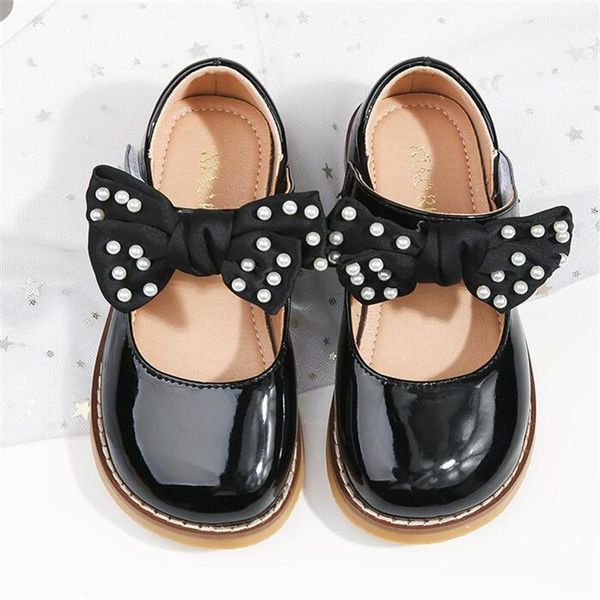 

flat shoes mary jane girls' single 2021 autumn cute bow patent leather princess solid color kids gilrs dancing, Black;grey