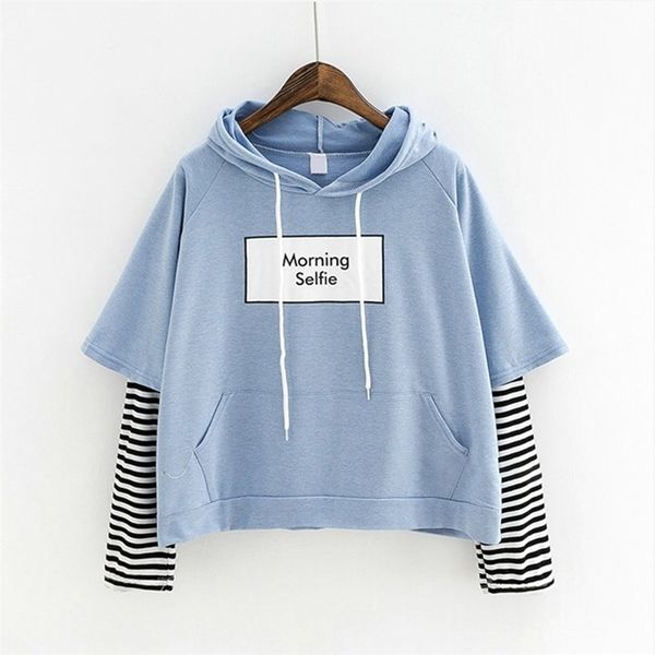

autumn cotton harajuku striped hoodies women pinted patchwork long sleeve hoodie female white black casual lady hoody 201102