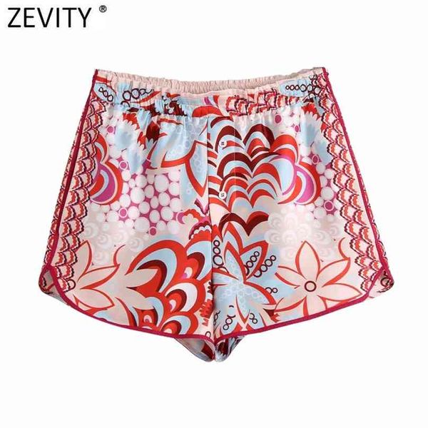 

zevity women fashion floral print patchwork summer skirts shorts femme chic elastic waist ribbon pantalone cortos p1100 210719, White;black