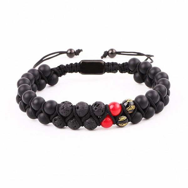 

beaded, strands design natural lava stone black onyx tibetan beads braided macrame adjustable bracelet women men