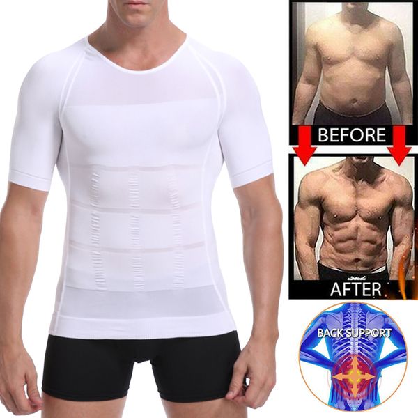 

men waist trainer body shaper tummy belly gynecomastia compression shirt corset posture shirt corrector body body building, Black