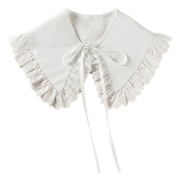 

royal style women girls cotton fake collar shawl wrap hollow out floral lace ruffledtrim necklace pointed triangle lapel, Blue;purple