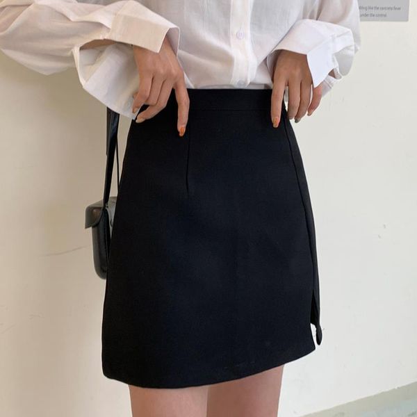 

skirts women black charm lady aesthetic bodycon casual all-match above knee pure high waist split oversized teens trendy