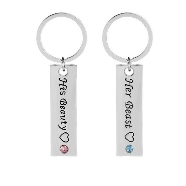 

keychains lovers keychain man letter key chain women her beast his beauty ring for pants kids pendant holder fashion brelok, Silver