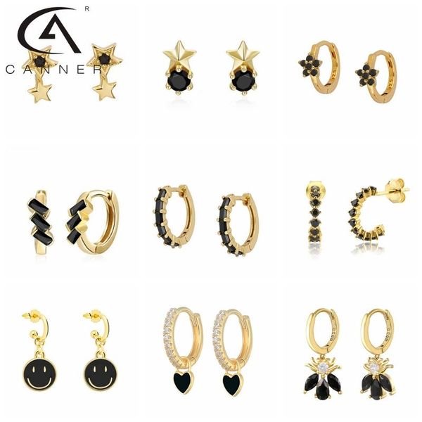 

hoop & huggie canner black zircon hanging earrings for women 925 silver multistyle pendientes piercing earring girls punk jewelry, Golden;silver