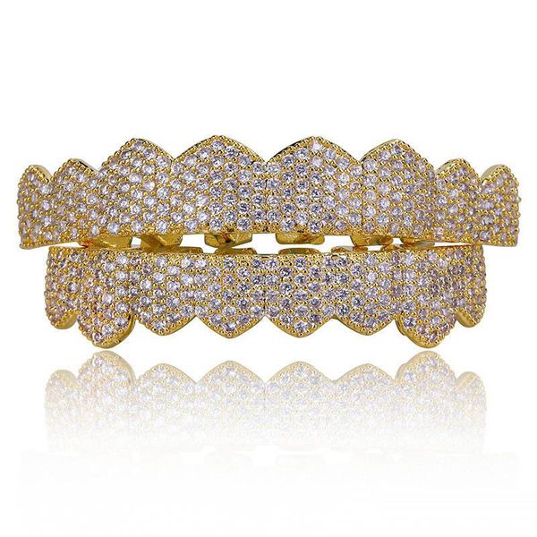 

fit gold silver color iced out hip hop teeth grillz micro pave cubic zircon & bottom teeth grills set, Black