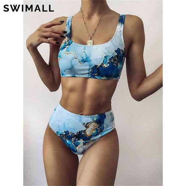 Mármore Impressão Biquíni Mulheres Swimsuit Swimsuit Cintura High Sticks Push Up Swimwear Fêmea Brasileira Banhando Praia Wear Biquini 210702