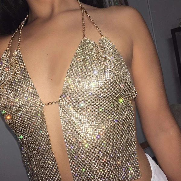 

women's tanks & camis 2022 rhinestones bar body chains crystal sequins nightclub rave dance belly dancing crop fashion festival party c, White