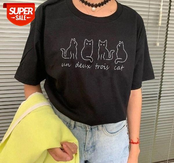 

sunfiz yf un deux trois cat print women graphic t shirts harajuku cute kitty t-shirt causal summer fashion shirt 90s kawaii tee #lz5c, White