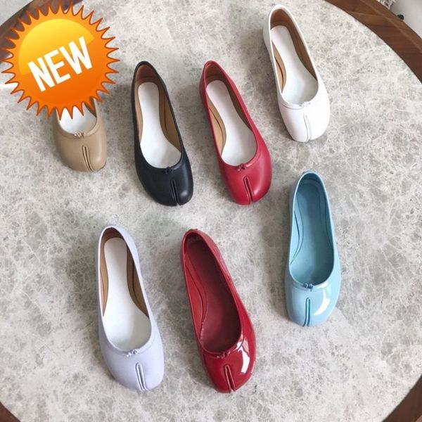 

mm6 split toe axigo same tabi pig's feet shallow mouth ballet flat sole patent leather single shoes women's fashion zywl