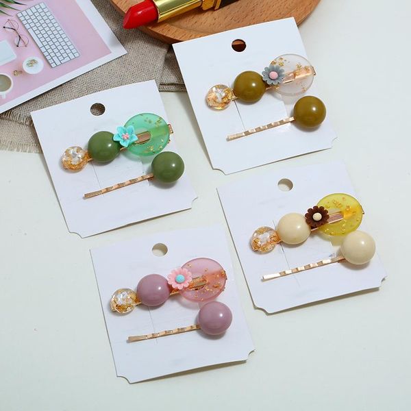 

hair clips & barrettes 3pcs set personality creative clip for women with inlay faux resin flower design female side bangs haarclip, Golden;silver