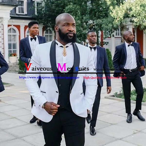 

men's suits & blazers formal fashion groom wear slim fit 3 pieces white black vest pants tuxedo wedding suit for men 2022