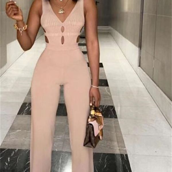 

2021 new v neck hollow out bandage celebrity designer fashion jumpsuit 1pkb, Black;white