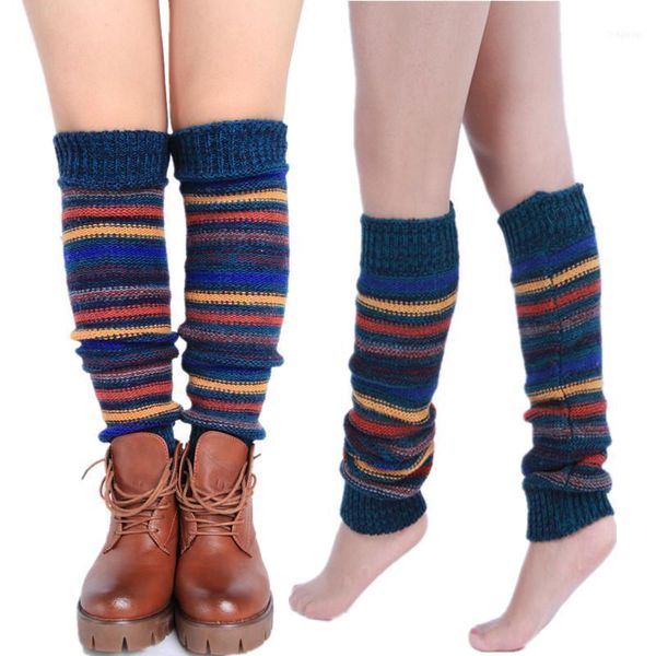 

japan style striped knit long socks women outdoor knee high elastic winter slim gothic hip-hop punk rock socks1, Black;white