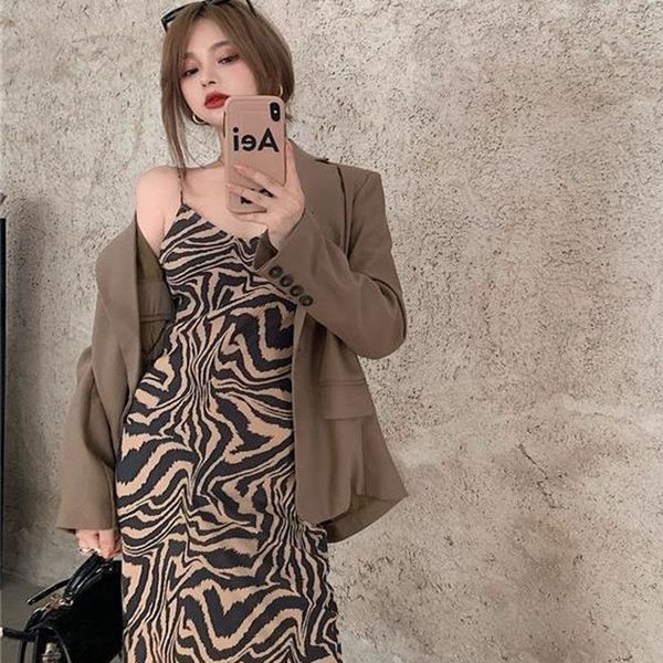

leopard print dress set] 2021 new fashion spring release + jacket dressed as two pieces set jqil, Black;gray