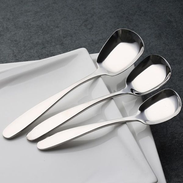 

spoons 3pcs dinner stainless steel tea creative flat special square design for soup dessert