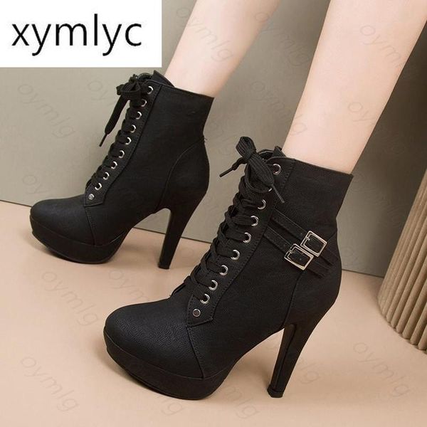 

boots women's shoes 2021 pu winter large size 43 round head waterproof platform high heel side zipper, Black