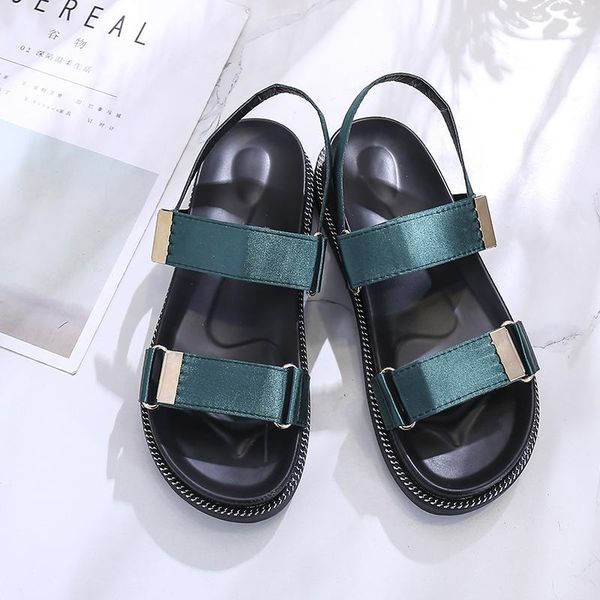 

sandals versatile flat bottomed women's fashion roman shoes muffin thick soled loafers, Black