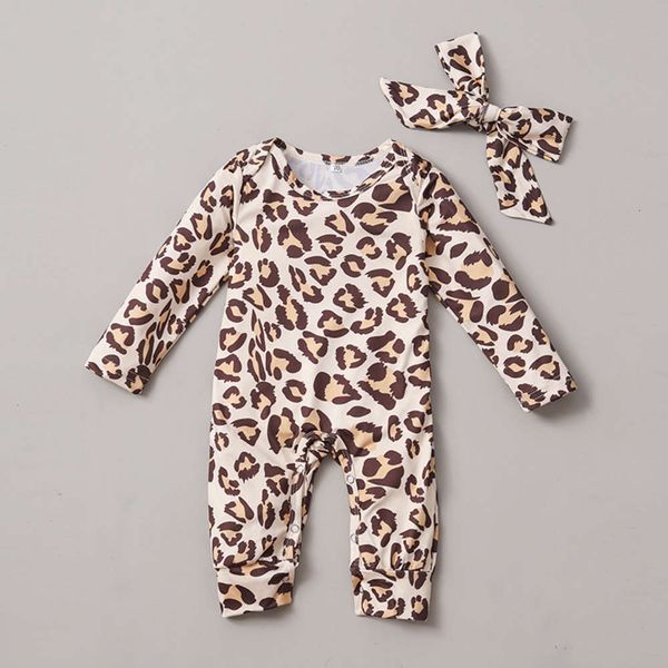 

ins style autumn baby long sleeve siamese leopard pattern, White