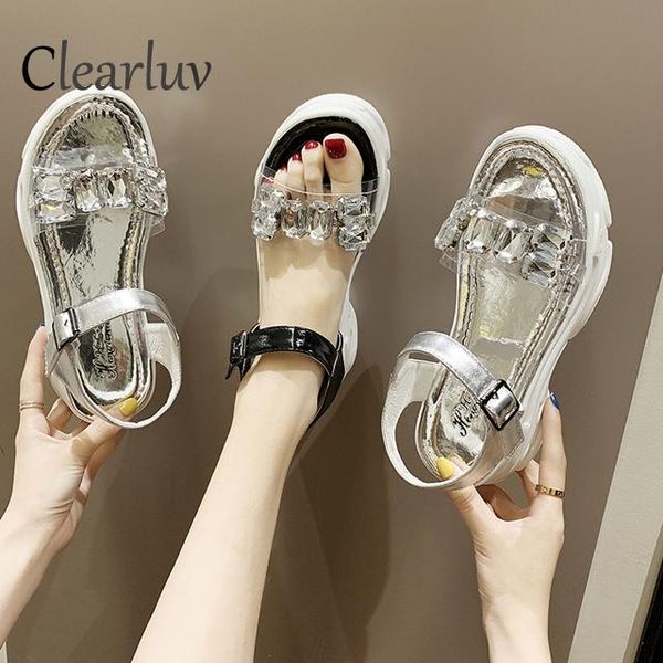 

dress shoes brand roman-style transparent rhinestones, wild wedges sports sandals thick-bottomed muffins beach gladiator c1338, Black