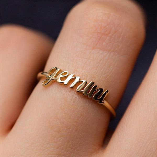 

cluster rings modyle 2021 fashion gold color twelve constellations letter opening adjustable wedding ring for woman, Golden;silver