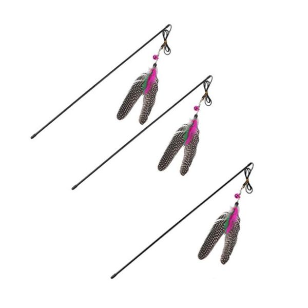 

cat toys funny stick kitten teaser interactive toy rod with bell and feather