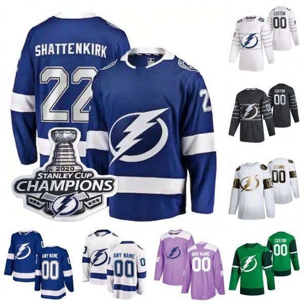 

2020 stanley cup champions tampa bay lightning hockey jersey kevin shattenkirk mikhail sergachev alex killorn alexander volkov custom stitch, Black;red