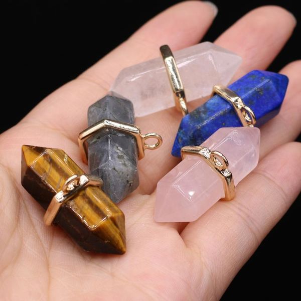 

charms selling natural stone semi-precious two-pointed pendant diy making bracelet necklace jewelry accessories 17x35mm, Bronze;silver