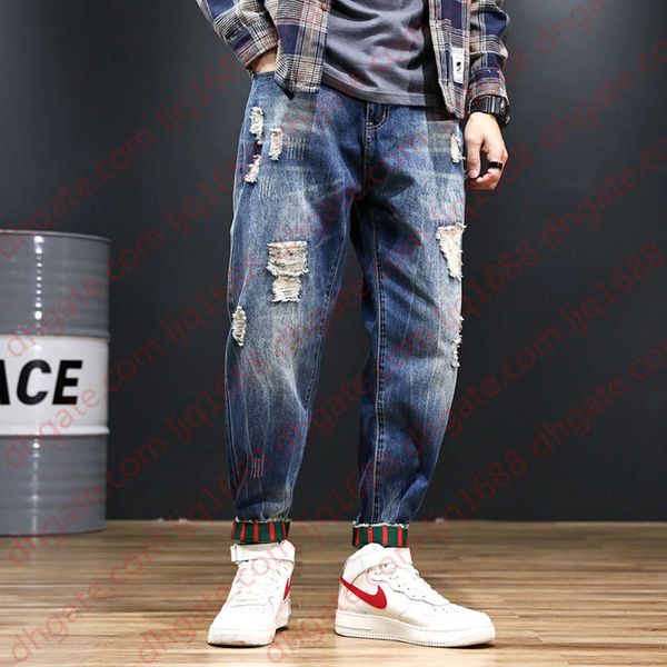 

mens denim jeans loose style denim pants male joggers jeans casual style stretch elastic jean pencil pants, Blue