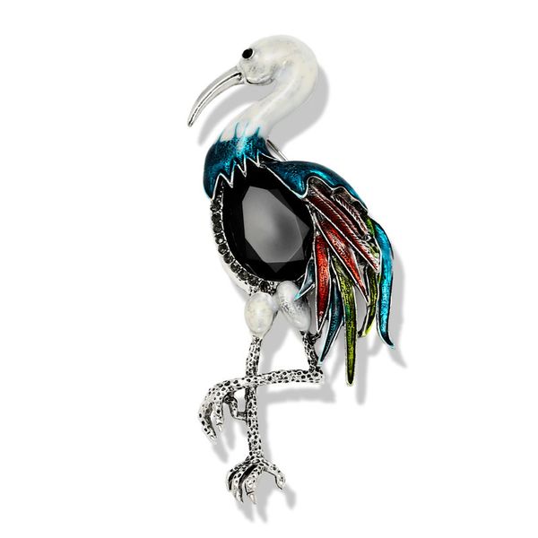 

factory wholesale new stone red crowned crane high-grade oil dripping animal brooch rhinestone flamingo dual-purpose jewelry accessories hea
