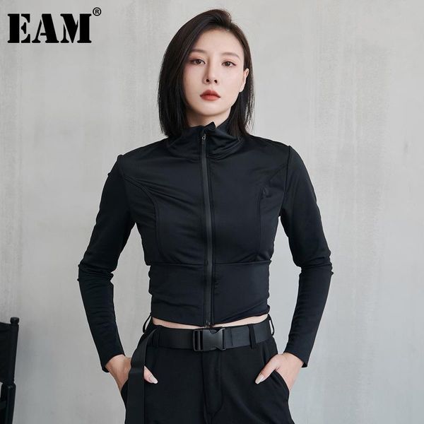

women's t-shirt [eam] women black brief elastic slim short casual stand collar long sleeve fashion tide spring autumn 2021 1de1533, White