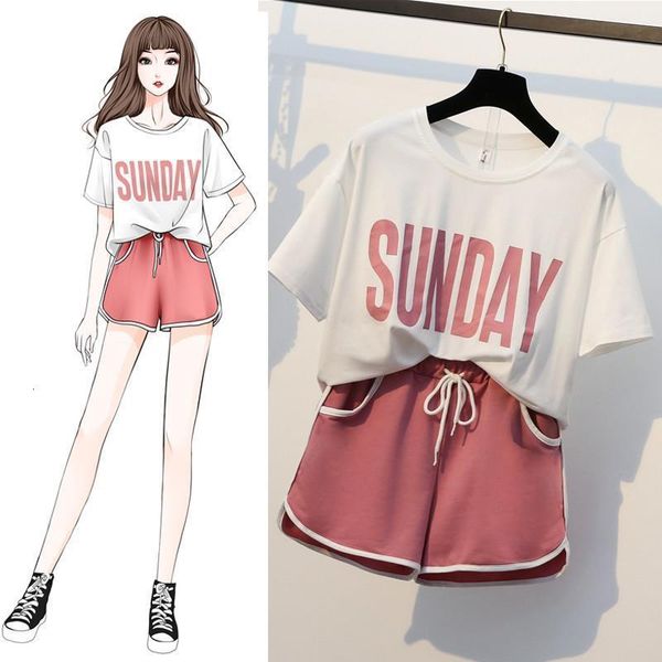 

2pcs womens summer tracksuit t-shirt two piece set and pants women sport wear casual suit loose shorts sport set, Gray