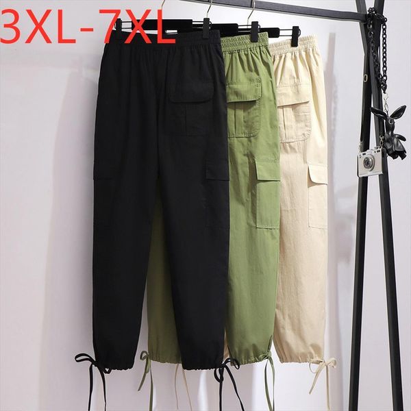 

spring summer plus size large womens capris loose casual green black pocket long trousers 3xl 4xl 5xl 6xl 7xl, Black;white