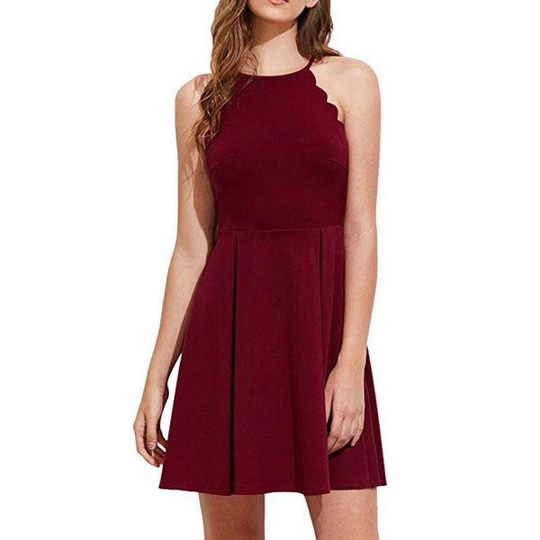 

summer dress women fashion casual o neck spaghetti strap mini ladies dresses a-line solid color backless dress, Black;gray