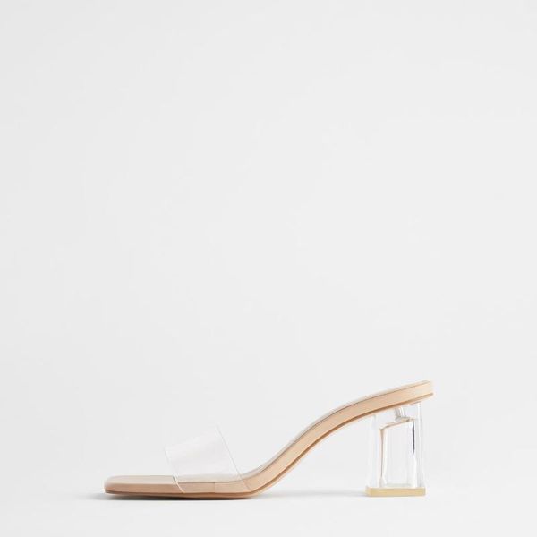 

high-heeled transparent sandals women's shoes color heel, Black