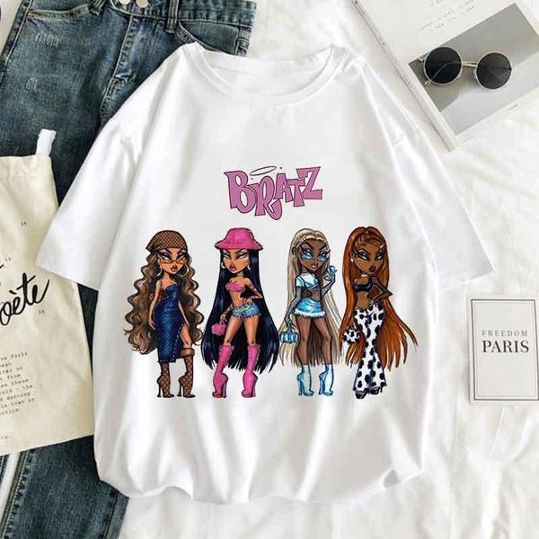 

women's t-shirt bratz sisters graphic print women harajuku aesthetic white casual tshirt 2021 summer fashion y2k female t shirt