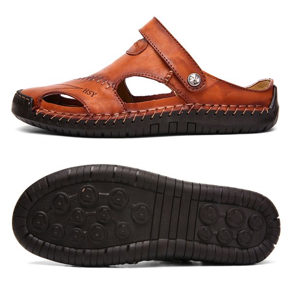 

soft leather mens sandals classic roman sandals casual comfortable shoes summer outdoor beach man sandals casual sneakers 38-48, Black