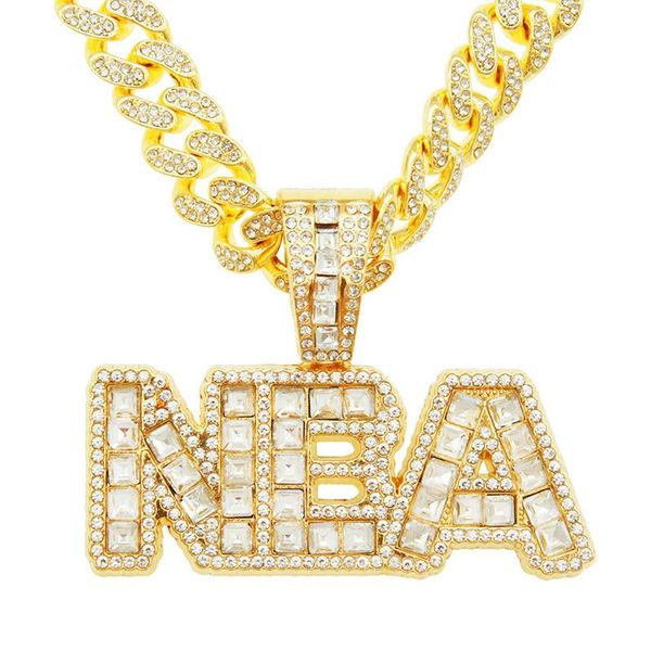 

pendant necklaces men women hip hop letters necklace with 13mm miami cuban chain iced out bling hip-hop jewelry, Silver
