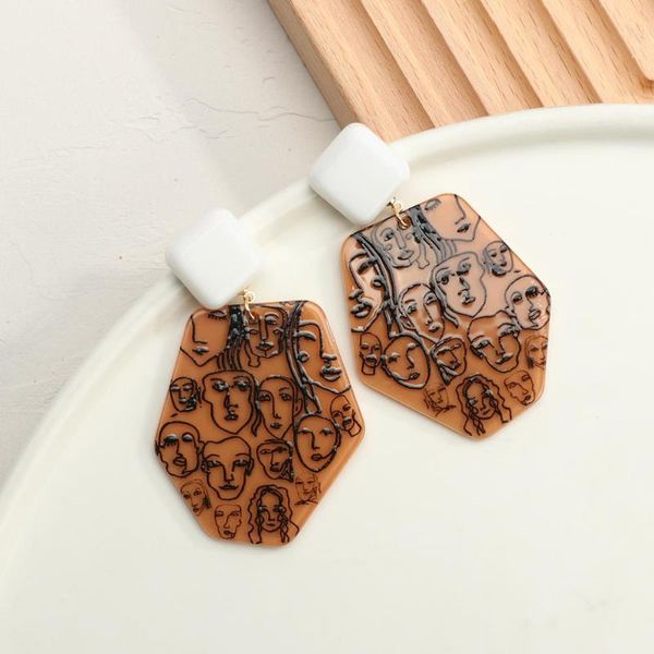 

dangle & chandelier lifefontier creative simple lines portrait pattern geometric drop earrings for women acrylic rock punk female jewelry, Silver