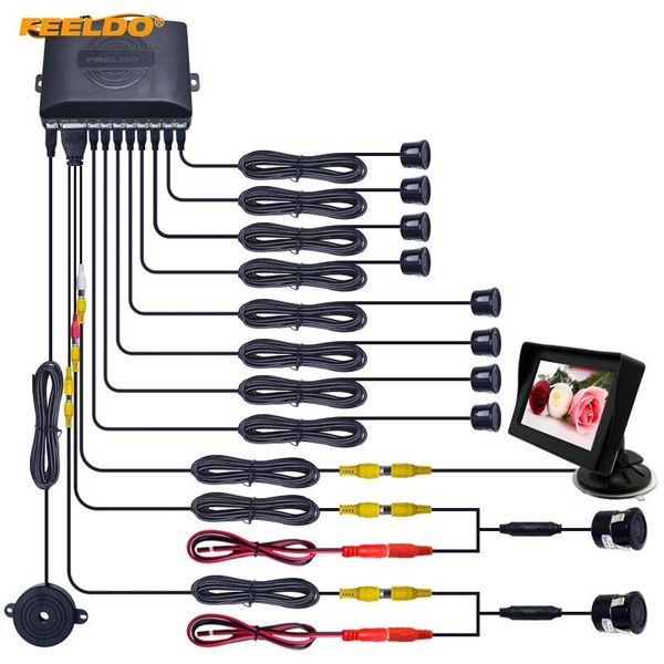 

car rear view cameras& parking sensors feeldo 4.3" windshield monitor 8-sensor sensor 2x 18.5mm ccd camera dual rearview video system #