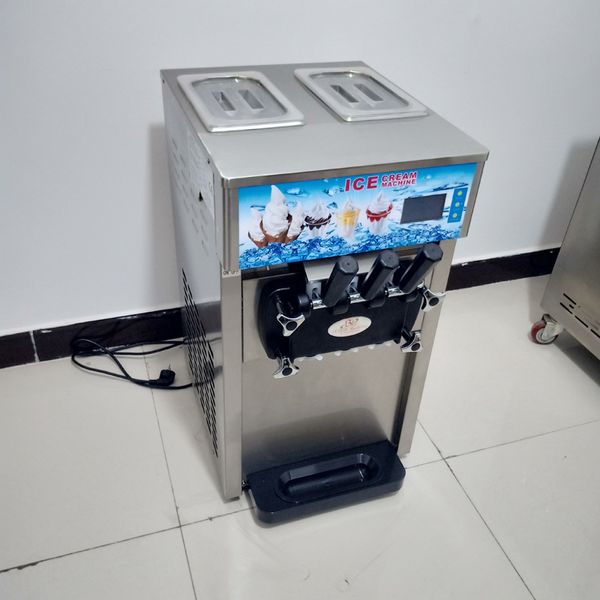 Macchina per gelato soft verticale a tre teste con cono automatico commerciale morbido da tavolo a tre colori