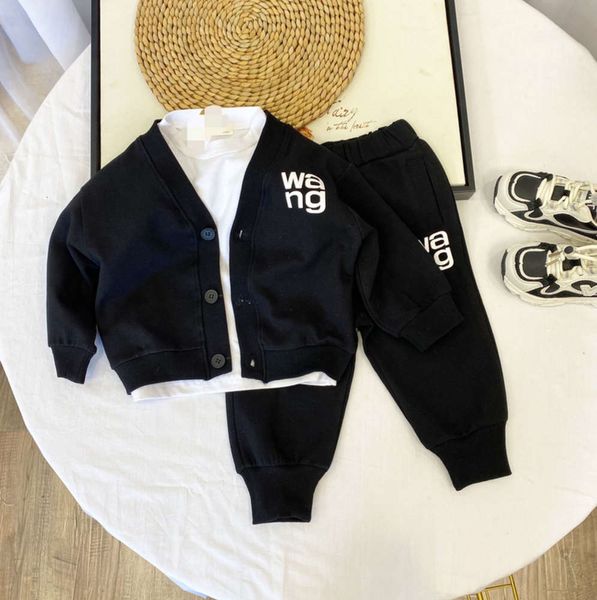 

boys 2021 spring girls new leisure suit children's three piece set, White