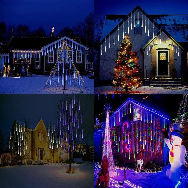 

party decoration 30 50cm 8 tubes waterproof meteor shower rain led string lights outdoor christmas for home tree eu/us plug