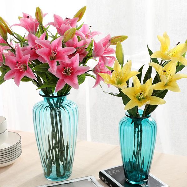 

decorative flowers & wreaths artificial lily 2 heads 1 buds long stems pvc fake flower arrangements wedding bridal floral home garden decora
