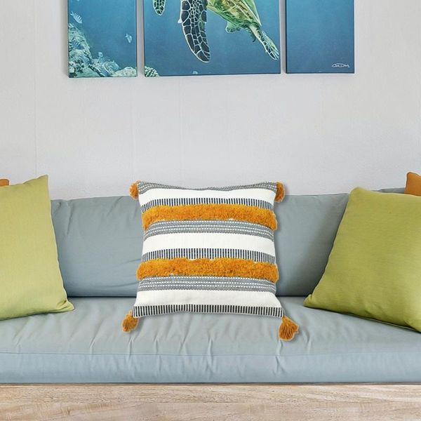 

pillow case morocco tufted throw boho tassels embroidery striped cushion cover