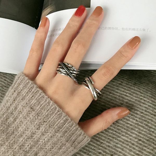 

cluster rings huanzhi 2021 vintage make old irregular multilayer line texture uneven surface crosstwine ring for women party gifts, Golden;silver