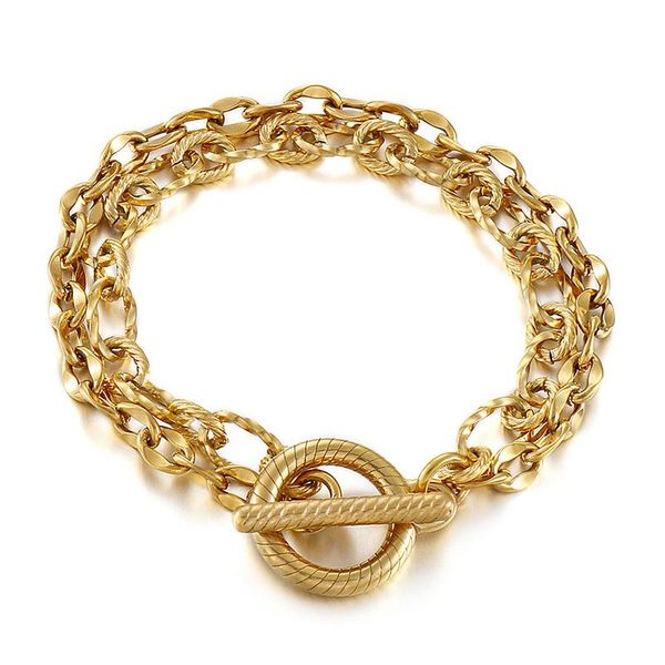 

link, chain vintage link bracelets for men curb stainless steel punk male jewelry overlap interlocked, Black