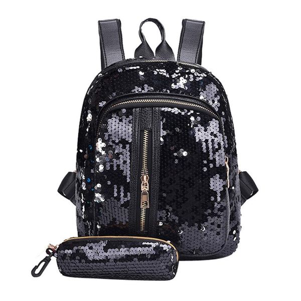 

backpack 40# girl sequins school bag set 2pcs travel shoulder bag+clutch wallet backpacks bookbag mochila gift backbag rucksack