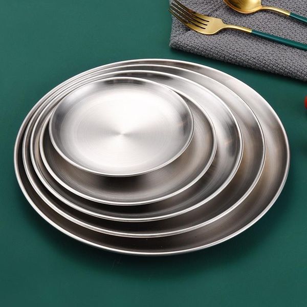 

dishes & plates 5pcs stainless steel dinner serving round plate cake tray storage bowls western steak dinnerware
